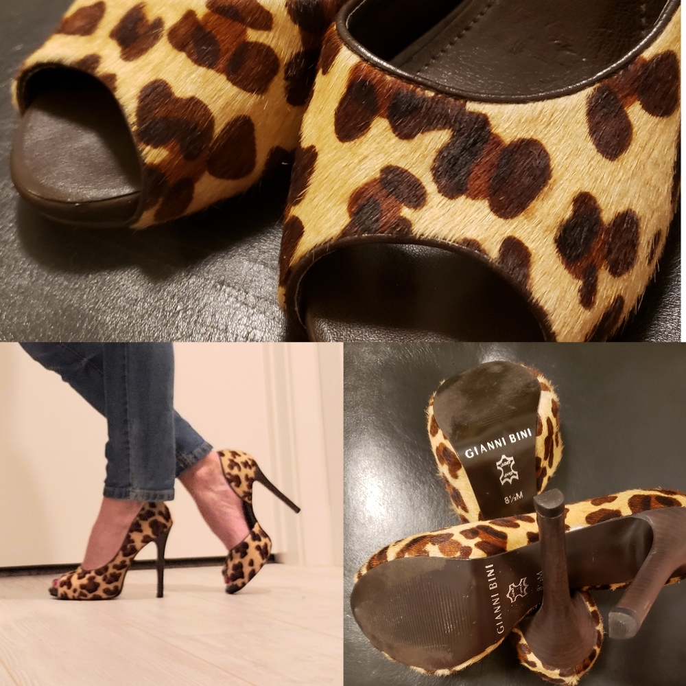 GENUINE LUX FUR GIANNI BINI D'ORSAY HEELS 8.5